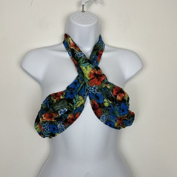 Reclaimed Vintage Inspired Tropical Print Bandeau Top Linen Cotton Blend Size 6 - Picture 2 of 7